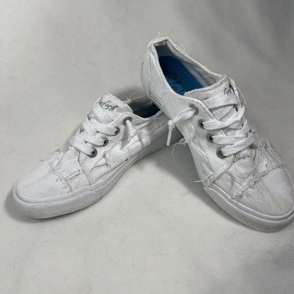Blowfish Malibu Slip On Low Top Distressed Edge Sneakers Shoes Size 7- White
